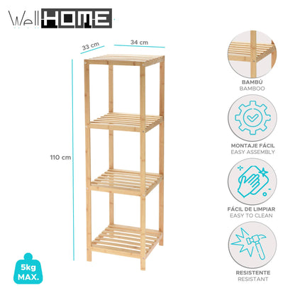 Well Home Estantería De Almacenamiento En Bambú Con 4 Nivles H.110cm