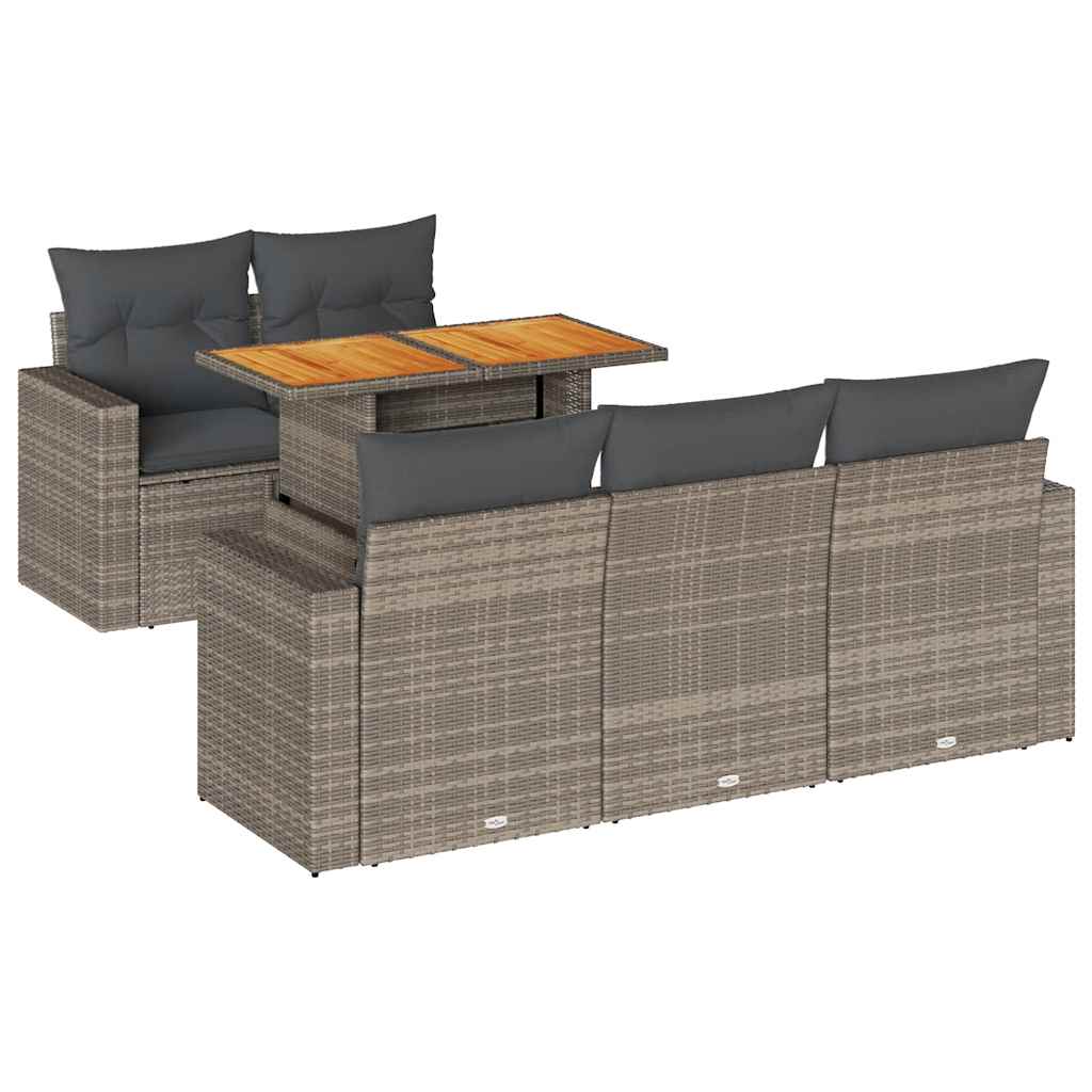 Set De Muebles De Jardín 6 Pzas Y Cojines Ratán Sintético Gris / Vetonek_2