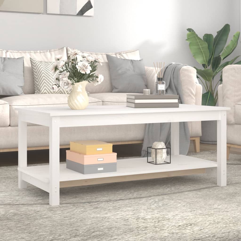 Mesa De Centro De Madera Maciza De Pino Blanco 110x55x45 Cm_1