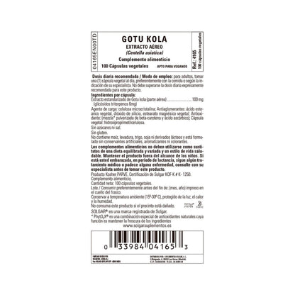 Gotu Kola (Centella Asiática), 100 cápsulas vegetales