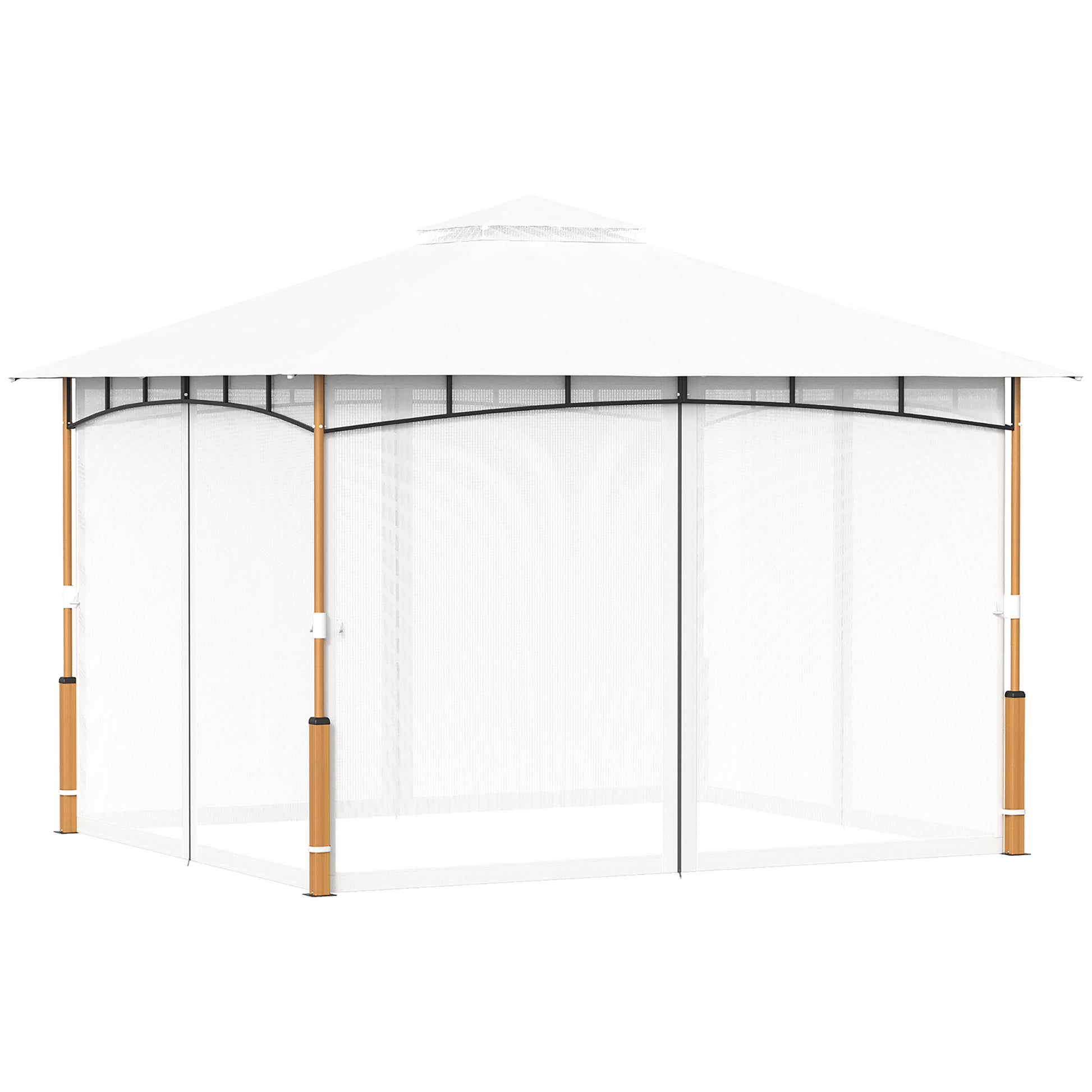 Outsunny Cenador Para Jardín 3x3,6 M Con Doble Techo Paredes De Malla Crema_4