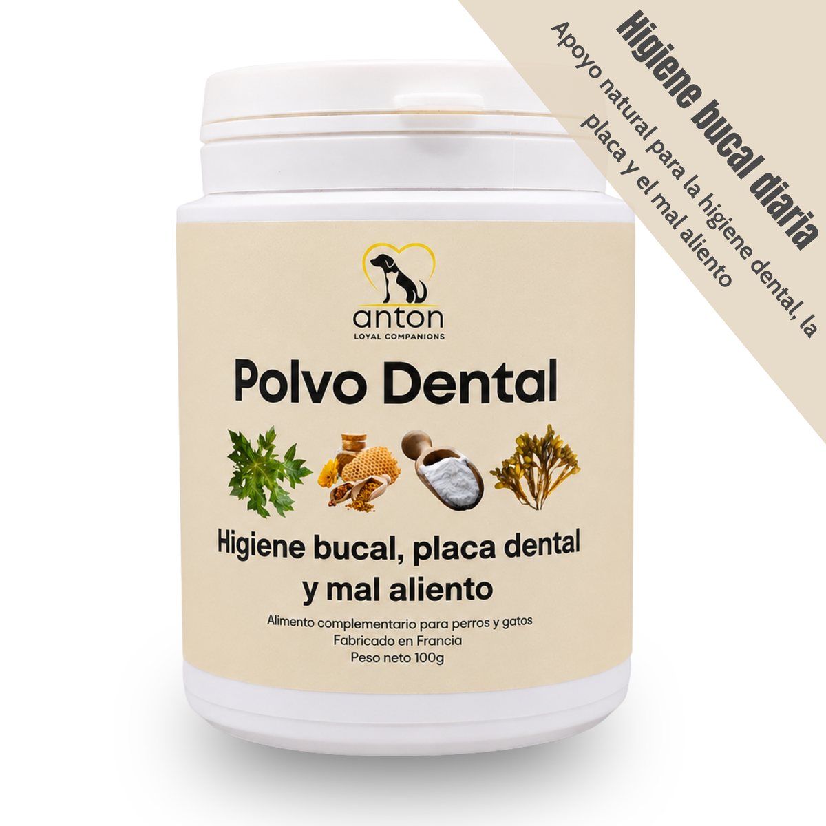 Polvo dental natural para perros y gatos – Limpieza dental, sarro y mal aliento – 100 g_1