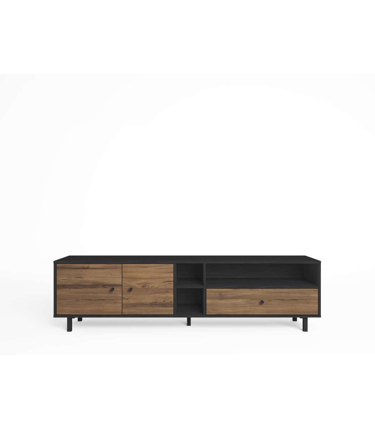 Mueble Para Televisión Modelo Rolan 2 Puertas 1 Cajón Acabado Nogal/bocamina, 180cm(anch_0