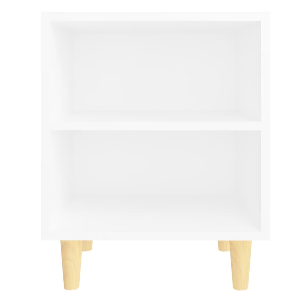 Mesita De Noche Con Patas De Madera Maciza Blanco 40x30x50 Cm_2