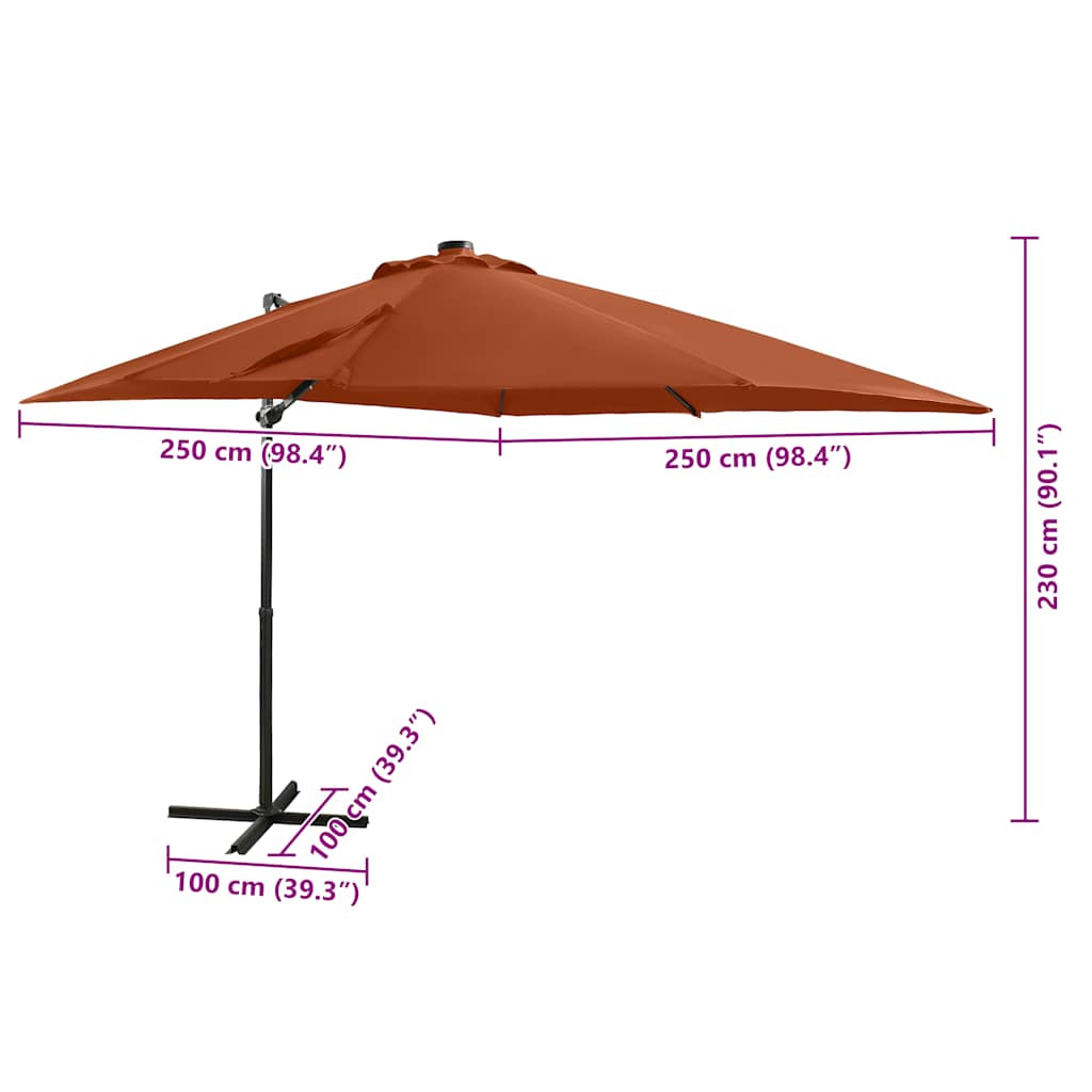Vidaxl Sombrilla Jardín Voladiza Con Palo Y Luces Led Terracota 250 Cm_2