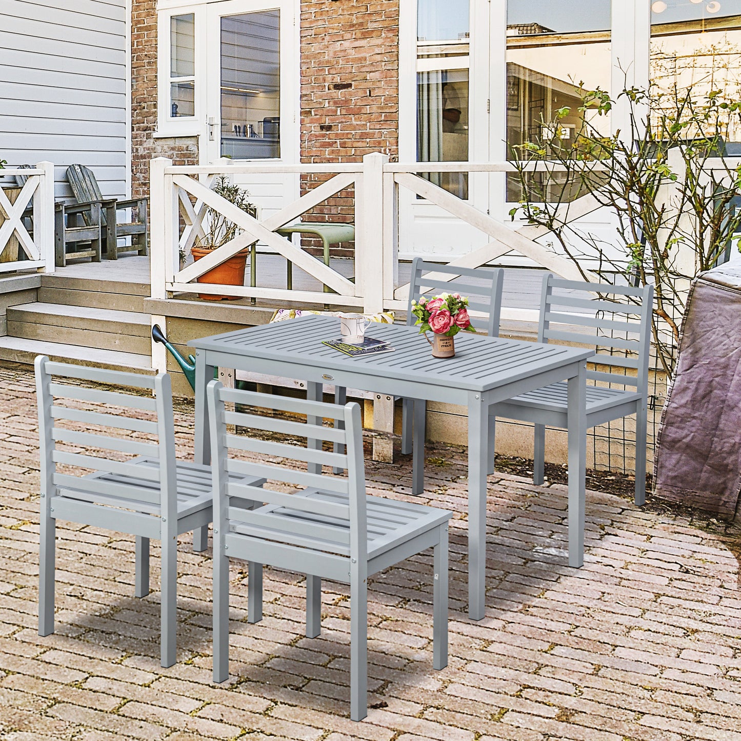 Outsunny Conjunto De Muebles De Jardín De 5 Piezas Con Mesa Y 4 Sillas Gris_1