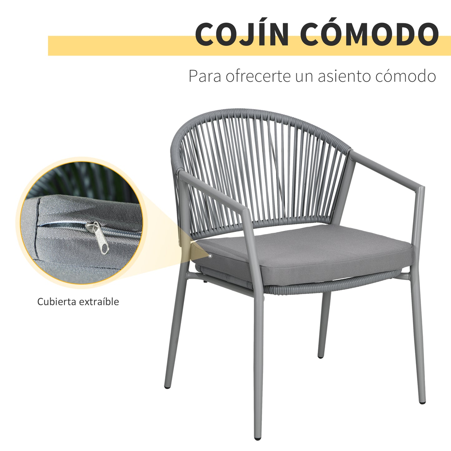 Outsunny Conjunto De Muebles De Ratán 1 Mesa Redonda Y 2 Sillas Con Cojines_4