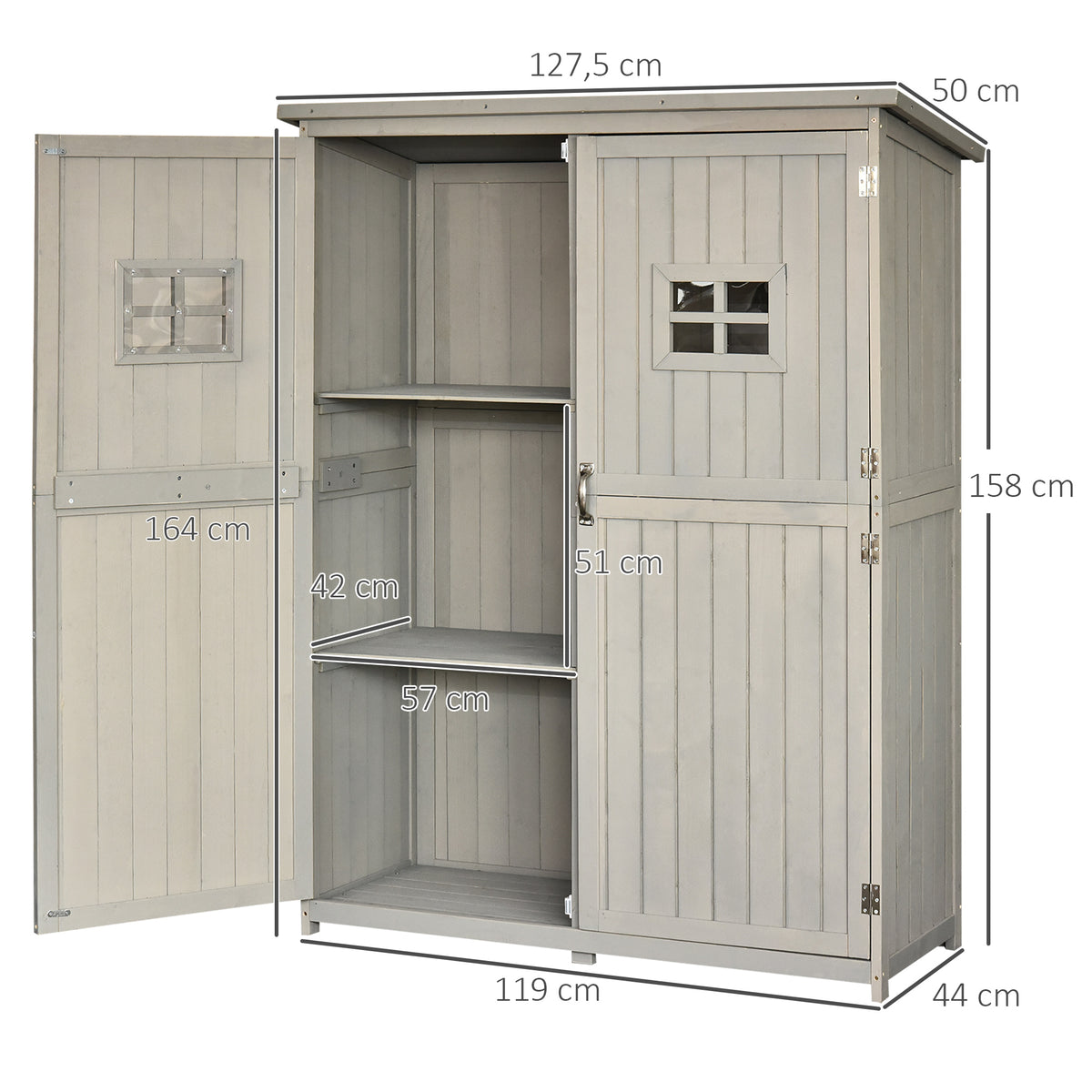 Cobertizo De Madera Outsunny Madera De Abeto Gris 127,5x50x164 Cm_2