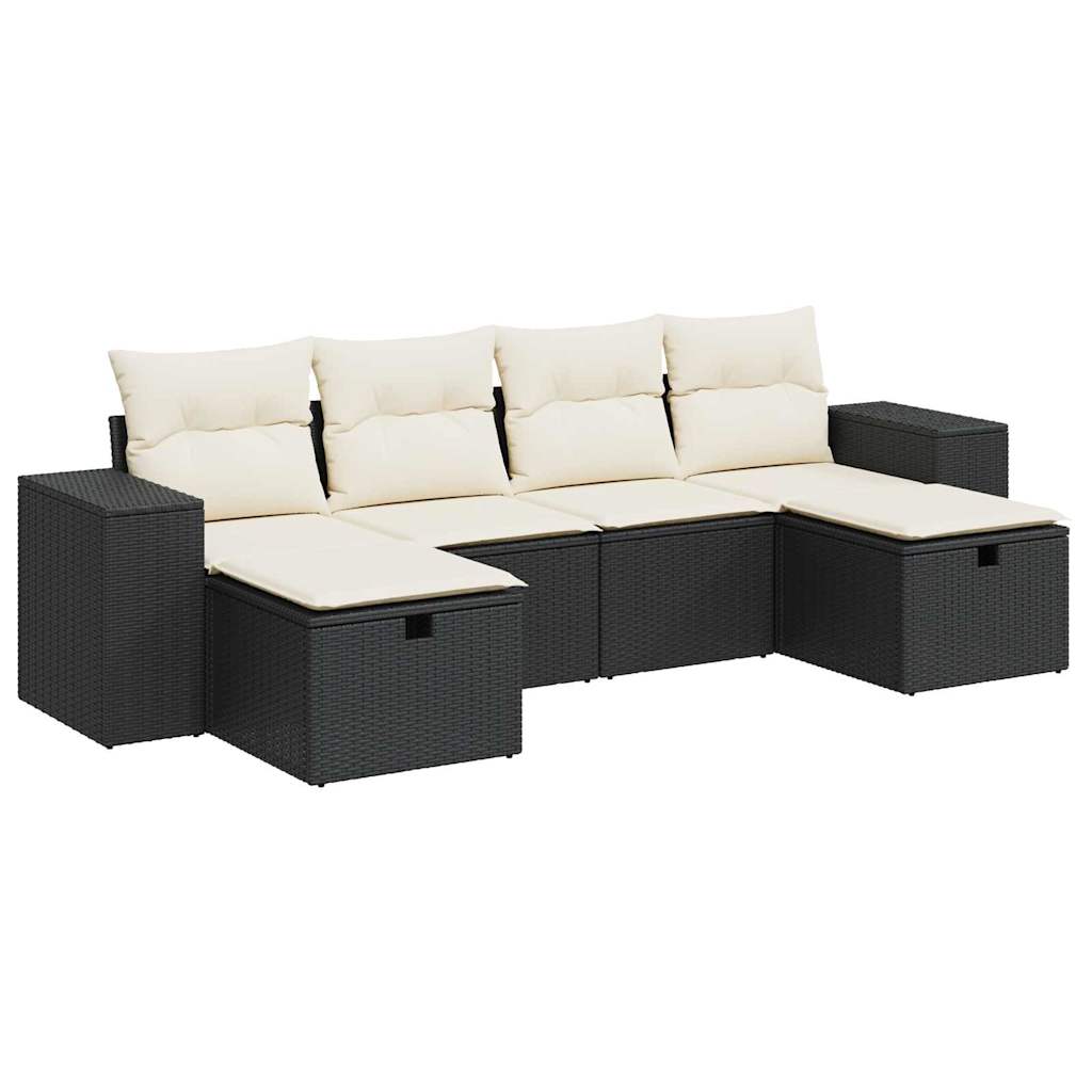 Set De Sofás De Jardín 6 Piezas Y Cojines Ratán Sintético Negro / Vetonek_5
