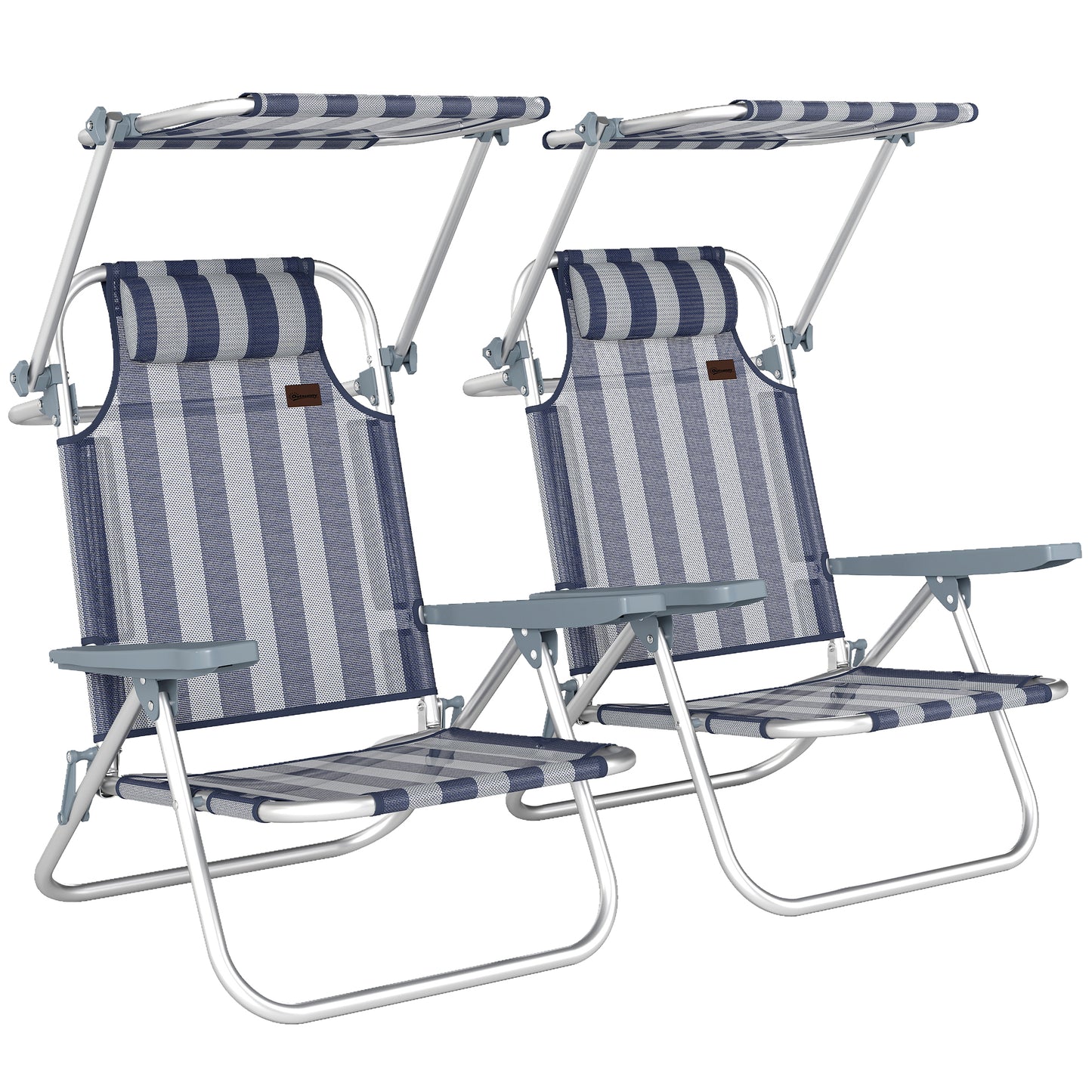 Outsunny Pack De 2 Sillas De Playa Plegables Respaldo Reclinable Azul Y Blanco_0