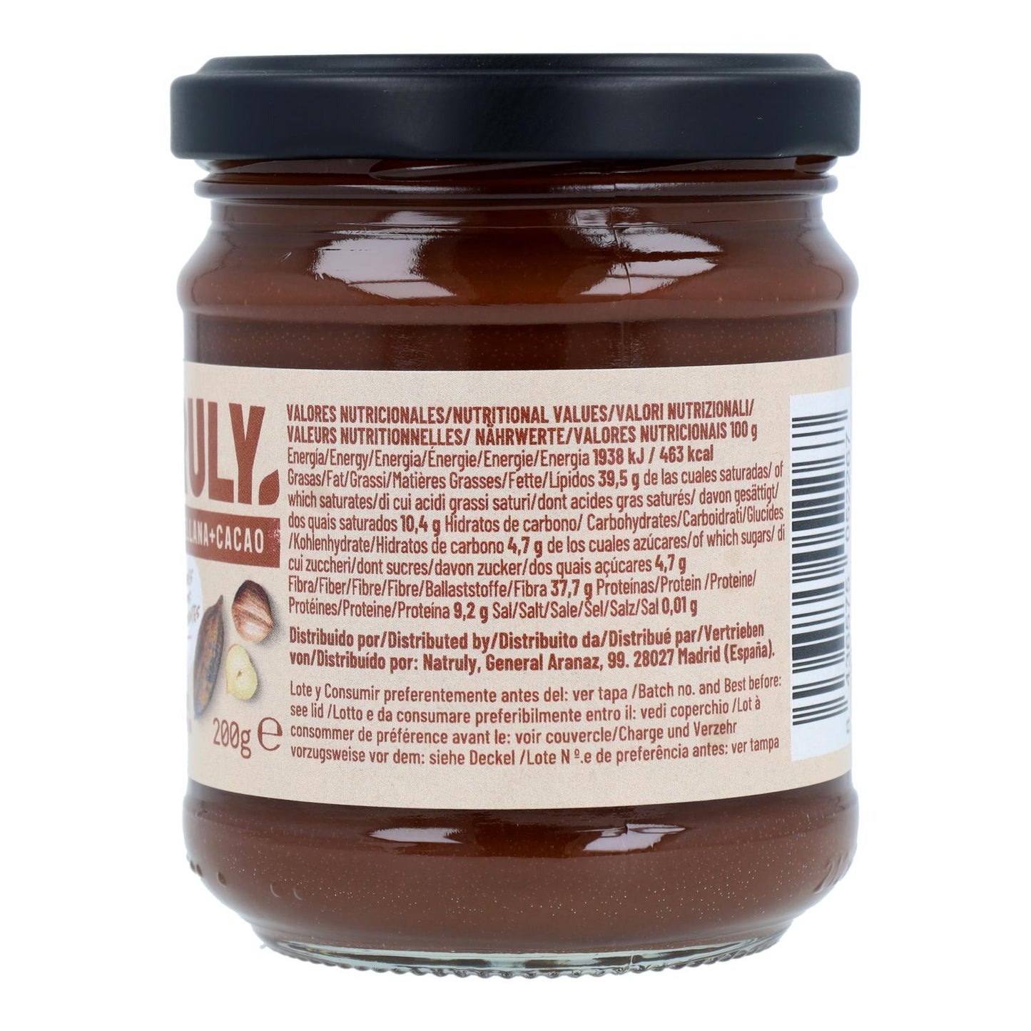 Crema BIO de Cacao y Avellanas Natruly 200 g