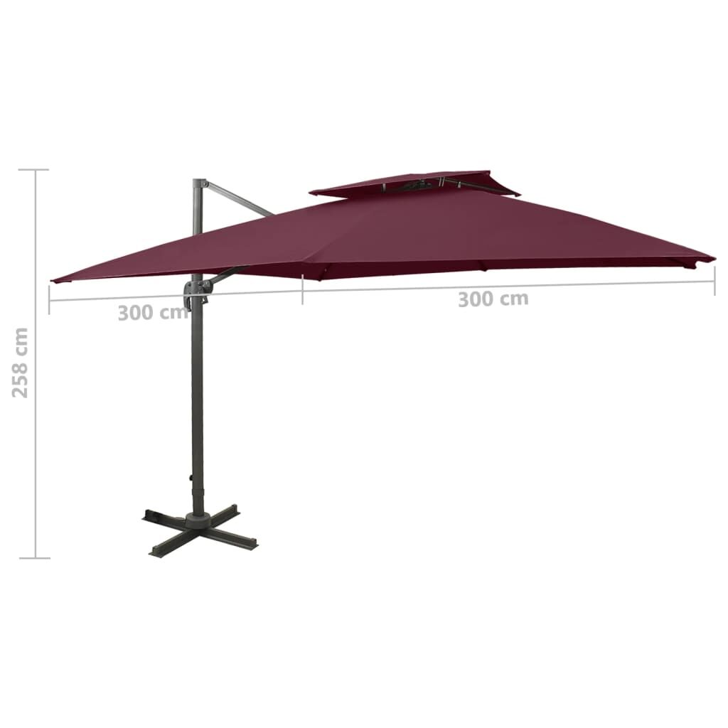 Vidaxl Sombrilla Jardín Voladiza Cubierta Doble Rojo Burdeos 300x300cm_2
