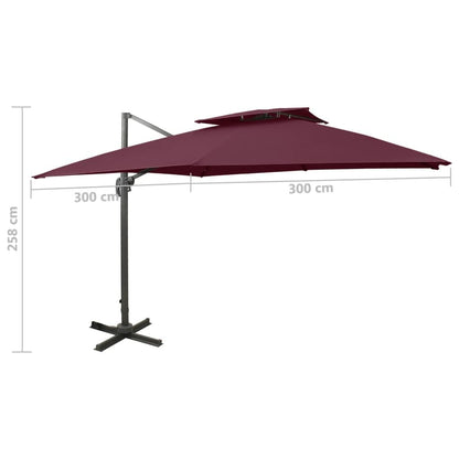 Vidaxl Sombrilla Jardín Voladiza Cubierta Doble Rojo Burdeos 300x300cm_2