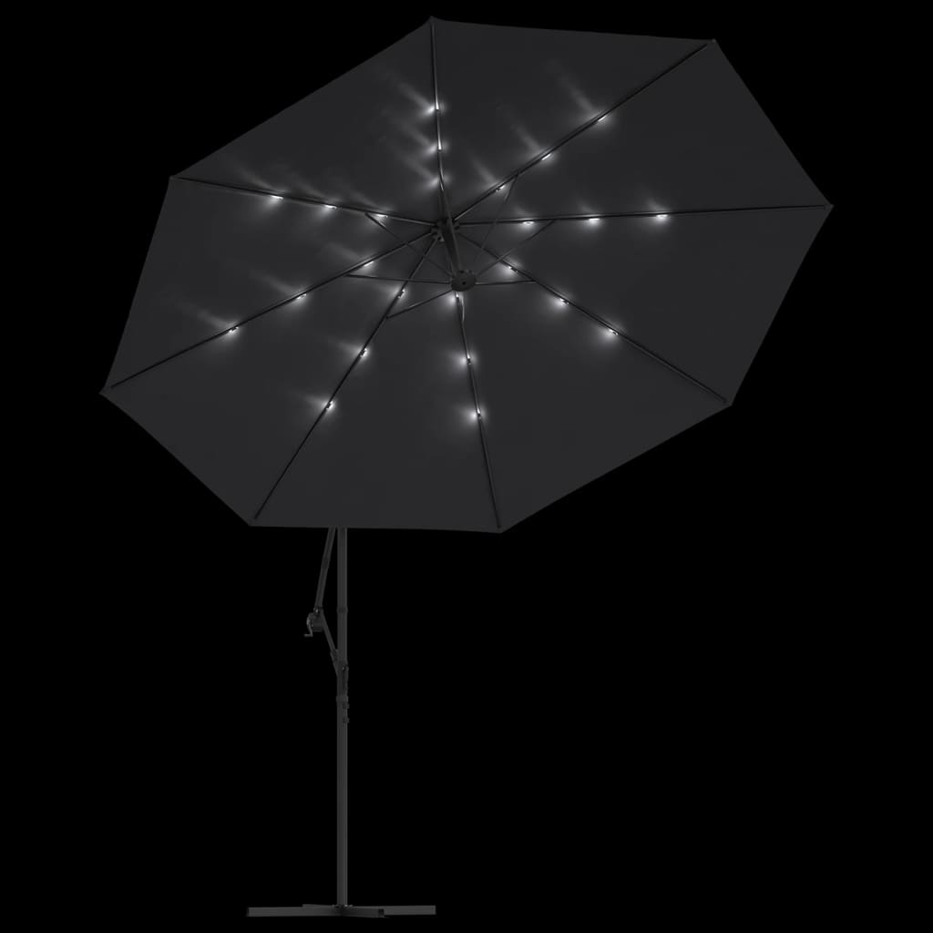 Sombrilla De Jardín Voladiza Con Luces Led Negro 350 Cm_4