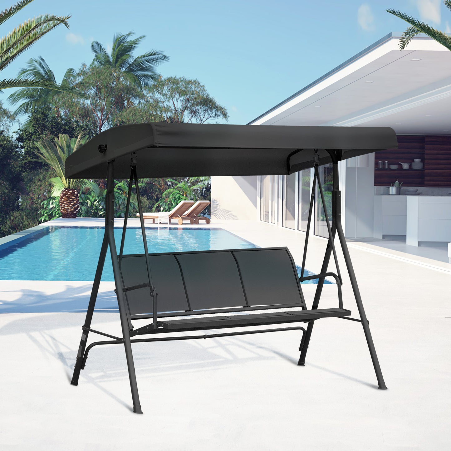 Outsunny Columpio De Jardín De 3 Plazas Techo Ajustable 175x118x159 Cm Negro_1