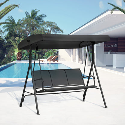 Outsunny Columpio De Jardín De 3 Plazas Techo Ajustable 175x118x159 Cm Negro_1