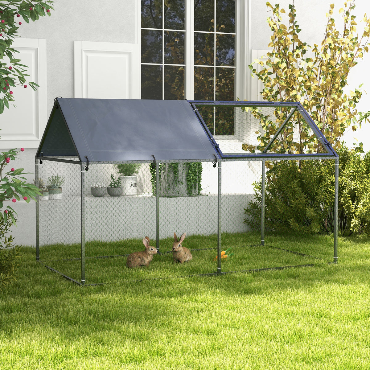 Pawhut Jaula Para Animales Pequeños Con 1 Puerta Superior 198x100x120 Cm Plata_1