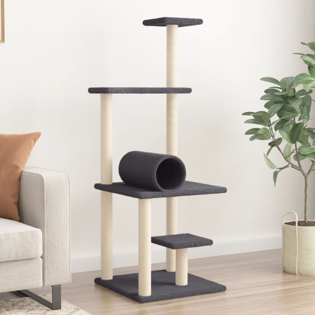 Rascador Para Gatos Con Postes De Sisal Gris Oscuro 136 Cm_1