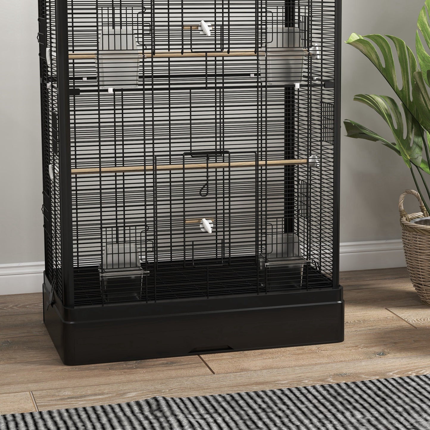 Pawhut Jaula Para Pájaros 61x36,5x98 Cm Con Puertas Perchas Bandeja Negro_3