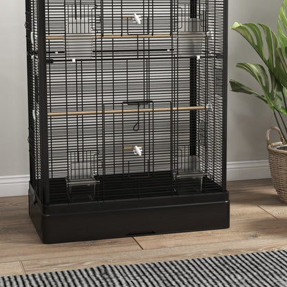 Pawhut Jaula Para Pájaros 61x36,5x98 Cm Con Puertas Perchas Bandeja Negro_3