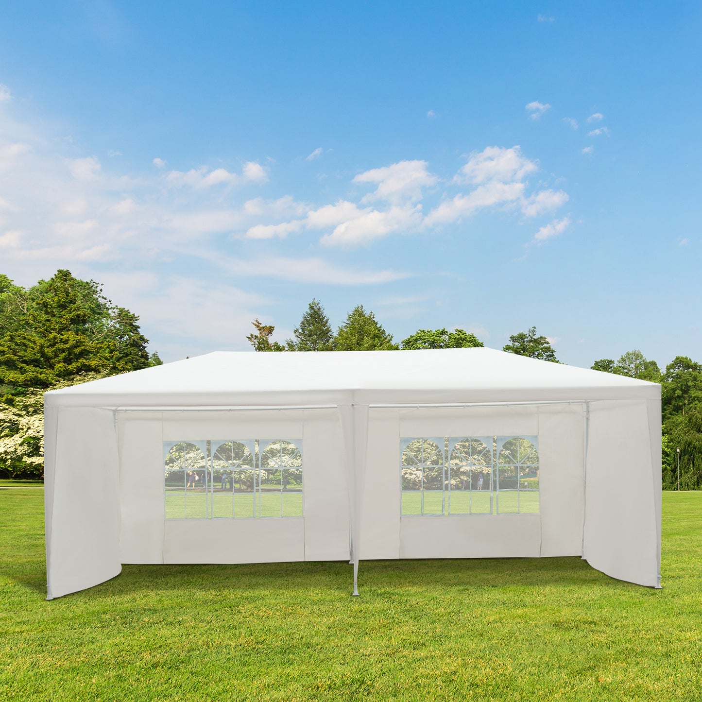 Outsunny Carpa Jardín 6x3x2,5 M Con 4 Paredes Laterales 2 Ventanas Blanco_1