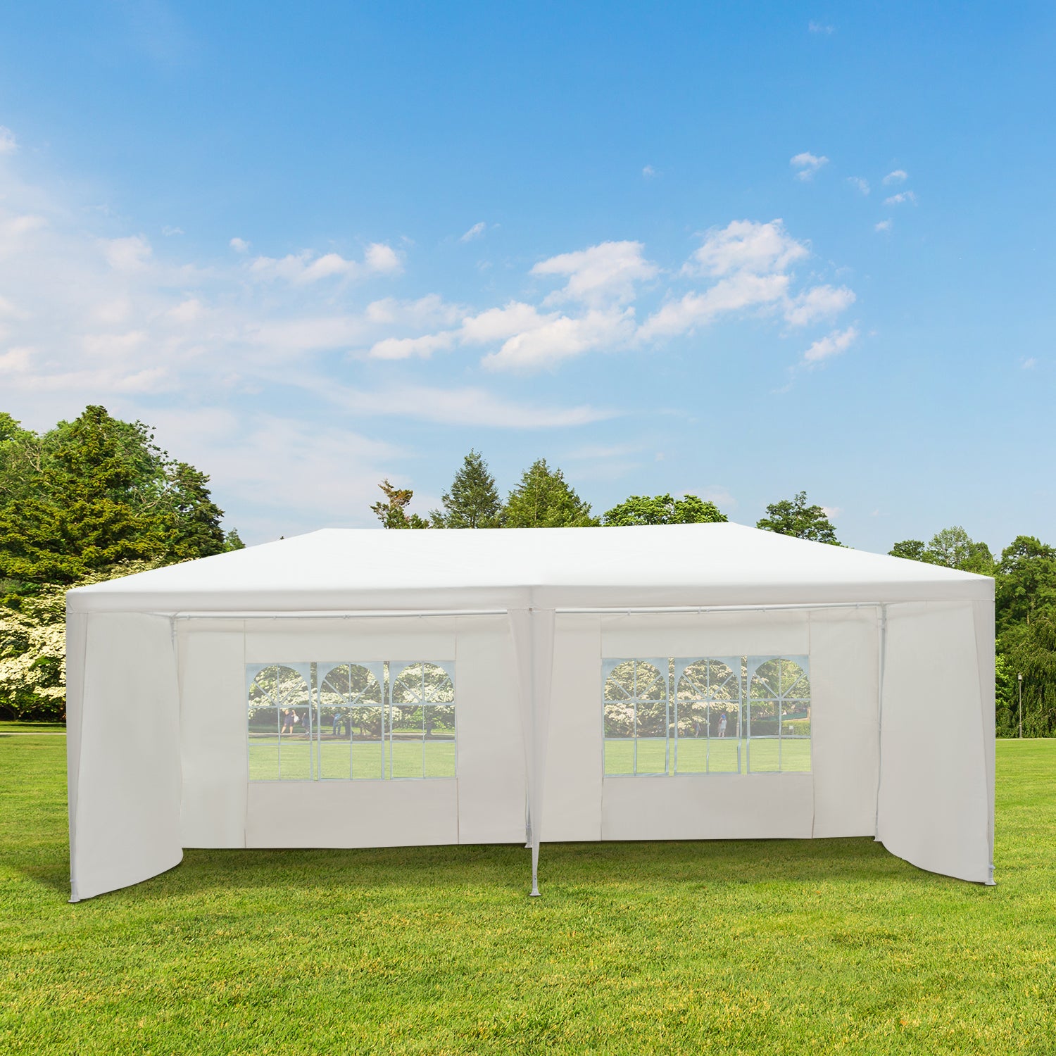 Outsunny Carpa Jardín 6x3x2,5 M Con 4 Paredes Laterales 2 Ventanas Blanco_1