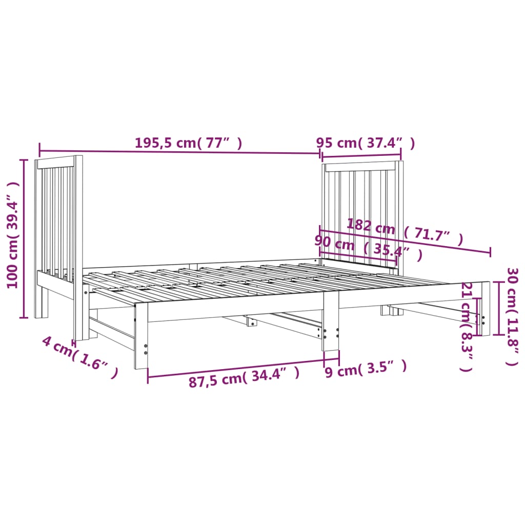 Sofá Cama Extraíble Madera Maciza De Pino Negro 2x(90x190) Cm / Vetonek_5