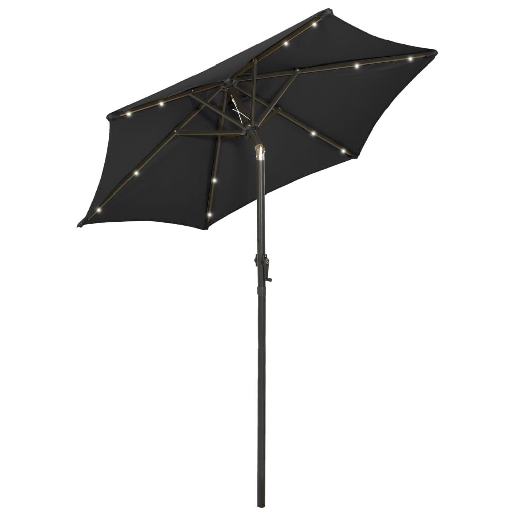 Vidaxl Sombrilla De Jardín Con Luces Led Aluminio Negro 200x211 Cm_1