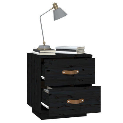 Mesitas De Noche 2 Uds Madera Maciza De Pino Negro 40x34x45 Cm_3