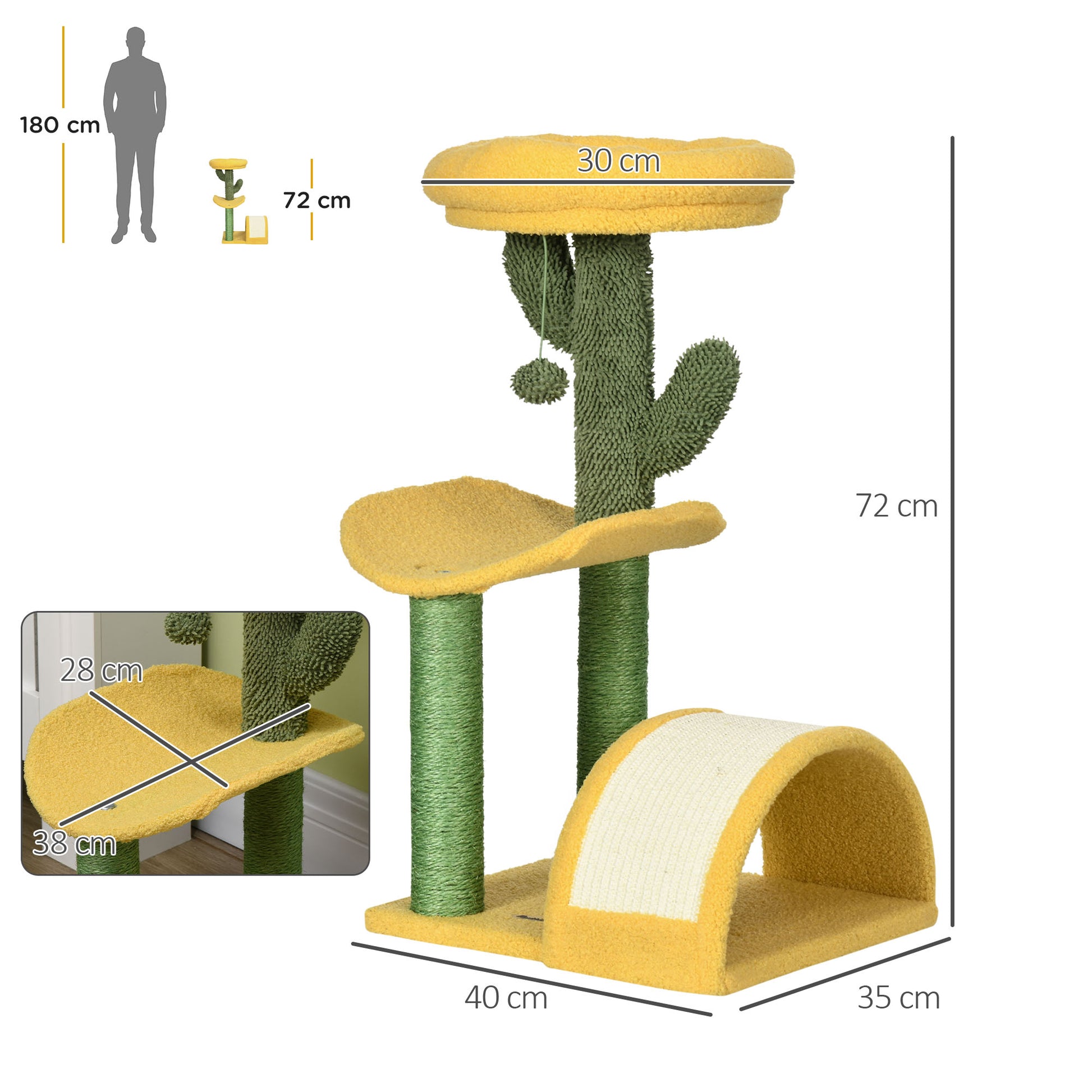 Pawhut Árbol Rascador Para Gatos Con Cama Poste De Sisal Rascadora 40x35x72 Cm_2