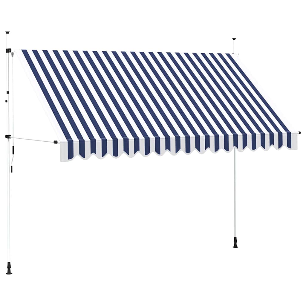 Toldo Manual Retráctil 350 Cm Azul Y Blanco A Rayas_0