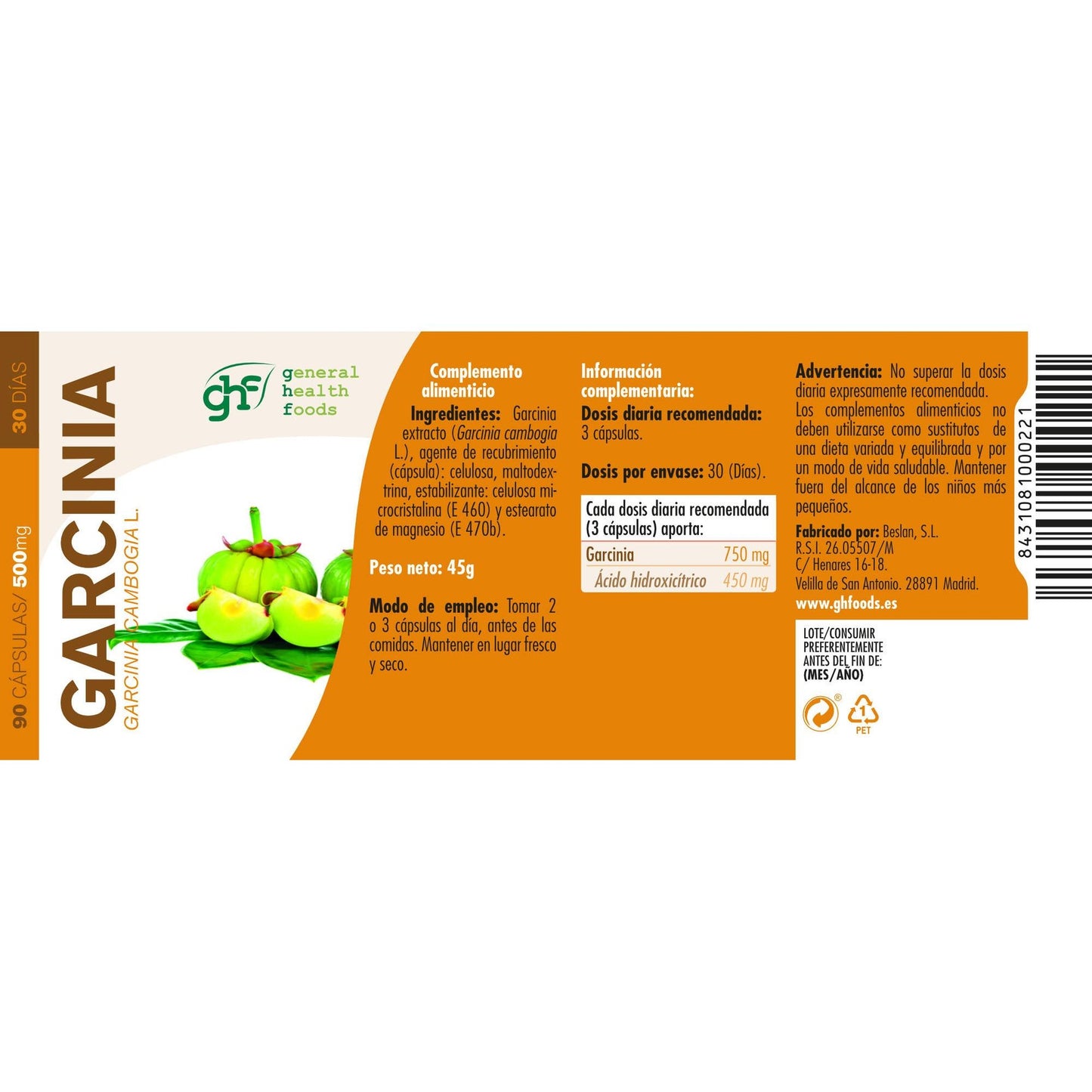 Garcinia Cambogia 500 mg 90 Cápsulas GHF