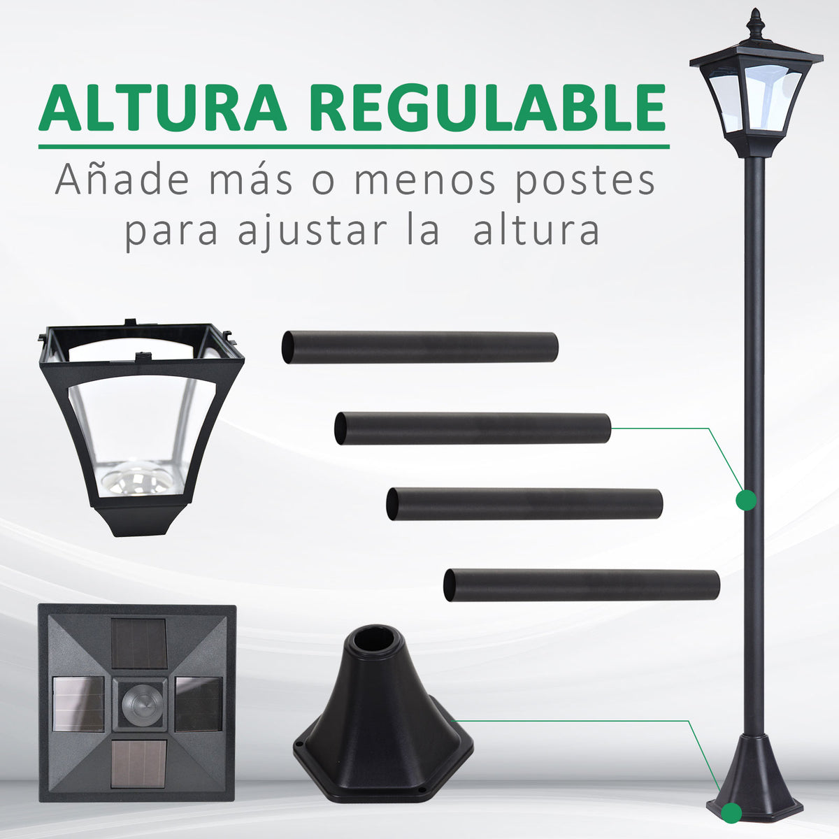 Farolas Solares Outsunny Plástico Negro 15x15x120 Cm_4