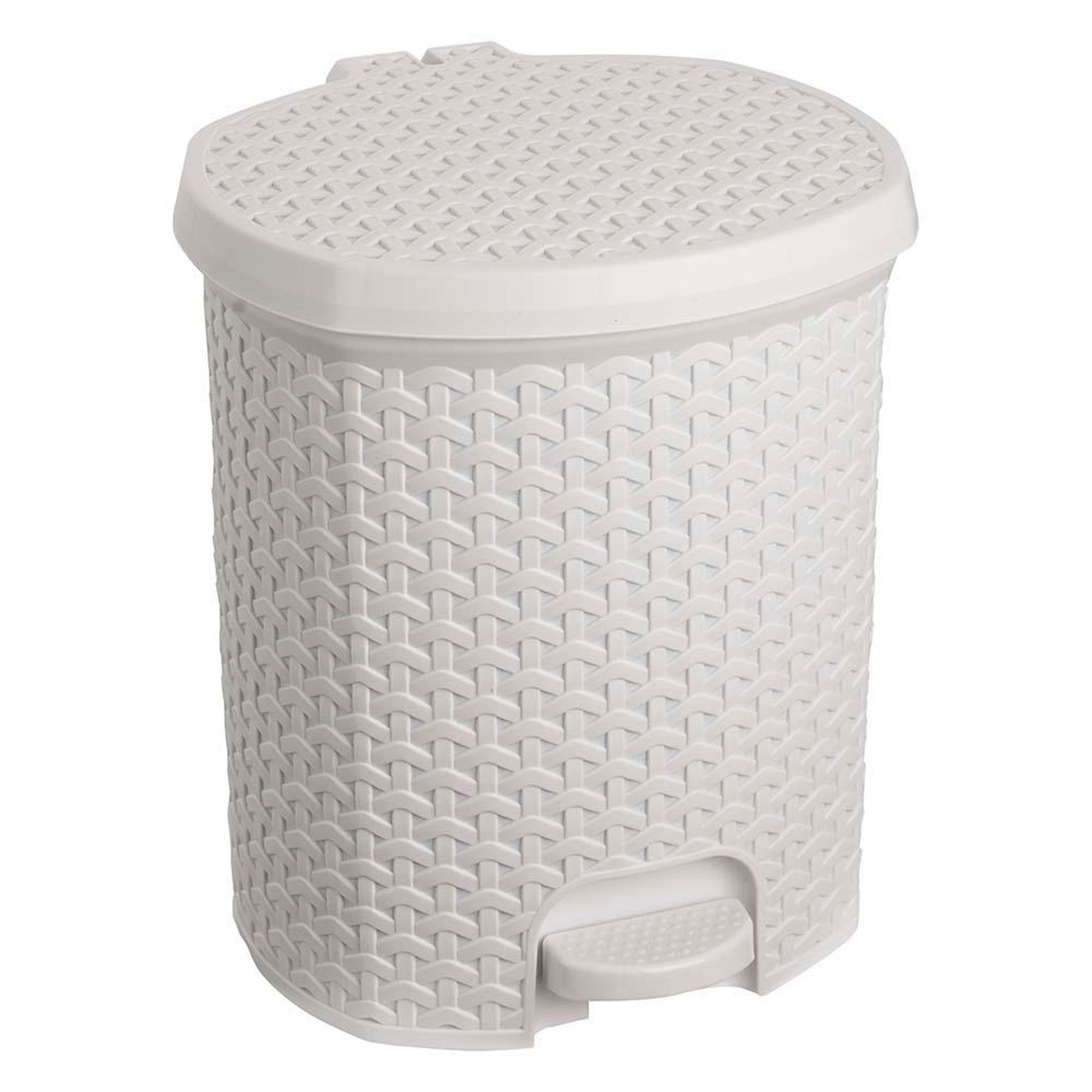 Cubo De Basura / Papelera Polivalente, Con Tapa, Diseño Rattán, Capacidad 11,5l, Tamaño 27,5x29x32,5 Color Blanco Nórdico_0
