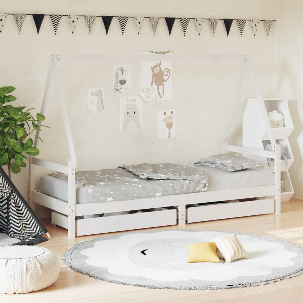 Vidaxl Estructura Cama Niños Con Cajones Madera Pino Blanco 90x200 Cm_1