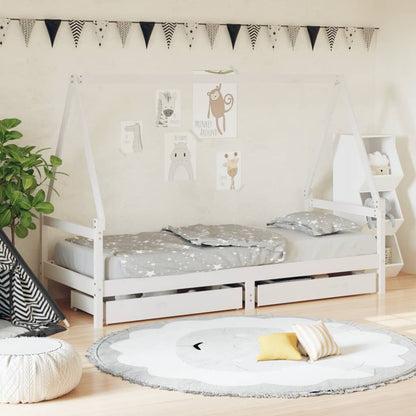 Vidaxl Estructura Cama Niños Con Cajones Madera Pino Blanco 90x200 Cm_1