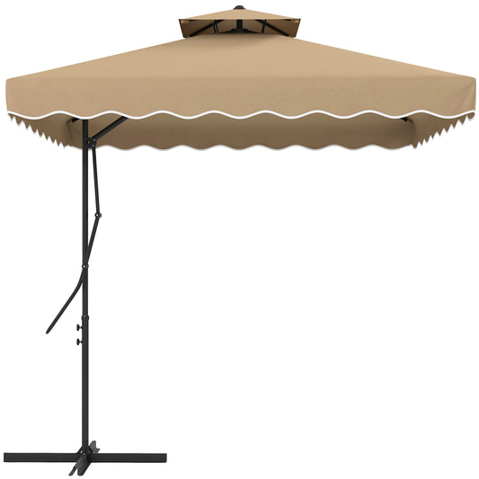 Outsunny Sombrilla Terraza Exterior De 2,5 M Con Manivela Techo Doble Caqui_0