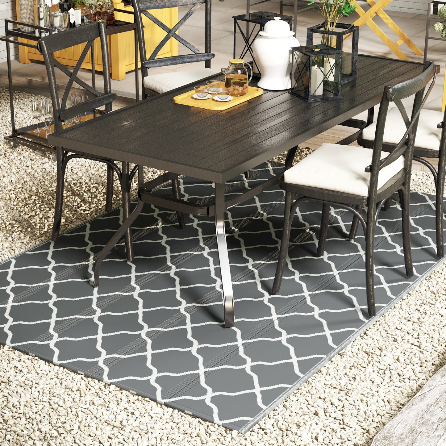 Outsunny Alfombra Exterior 182x274 Cm Reversible De Plástico Impermeable Gris_1