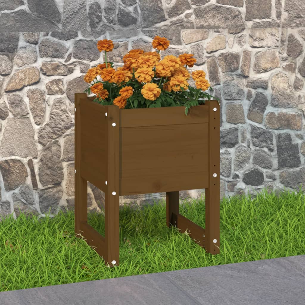 Jardinera Madera Maciza De Pino Marrón Miel 40x40x52,5 Cm_1