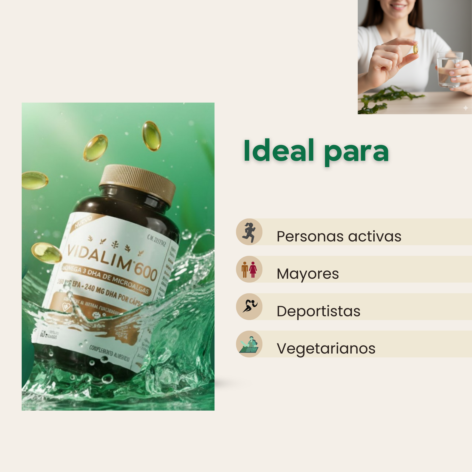 Omega 3 de Microalgas con 360 mg de EPA y 240 mg de DHA – 60 Cápsulas Vidalim_5
