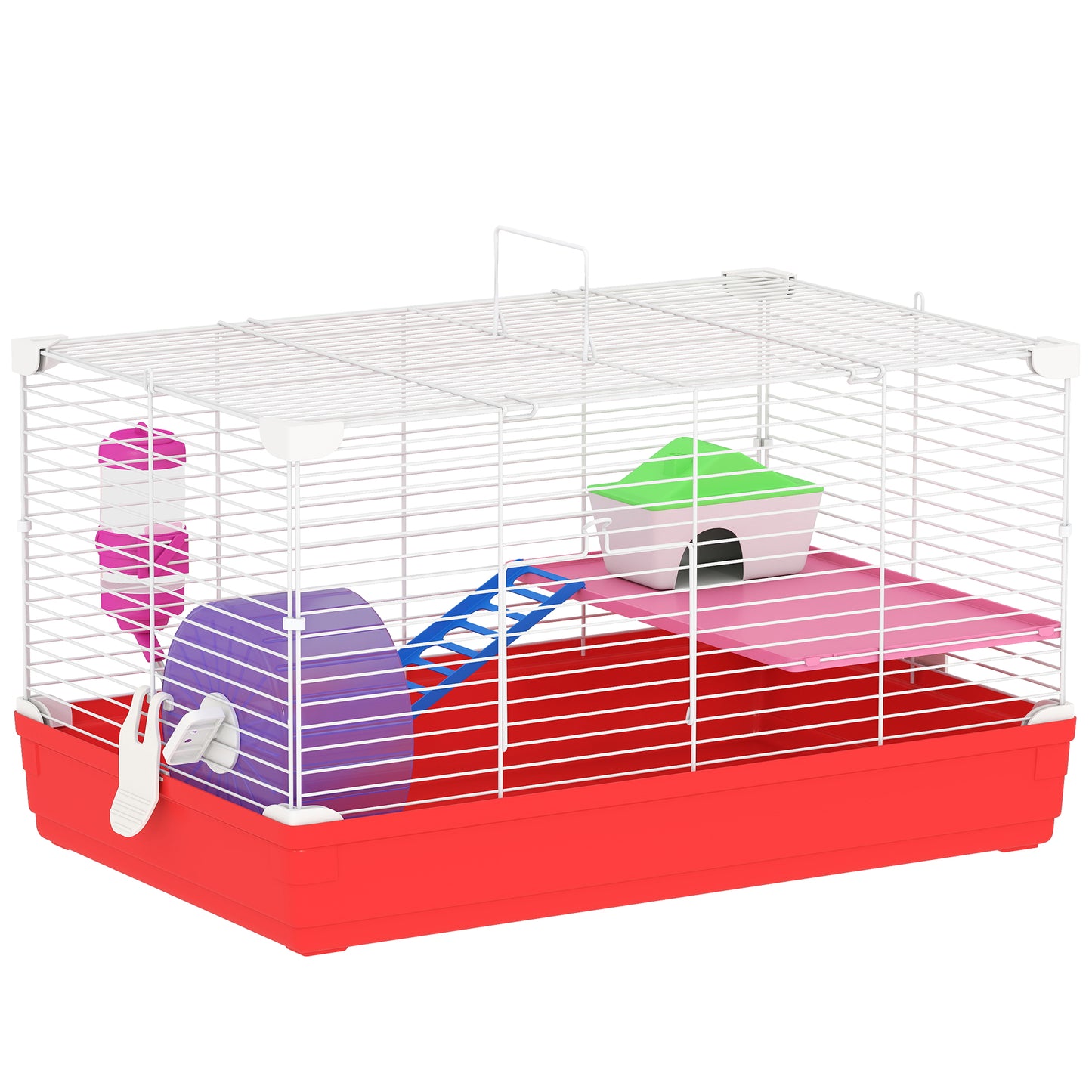 Pawhut Jaula Para Hámster 47x30x27 Cm 1 Piso Comedero Bebedero Rampa Blanco_0