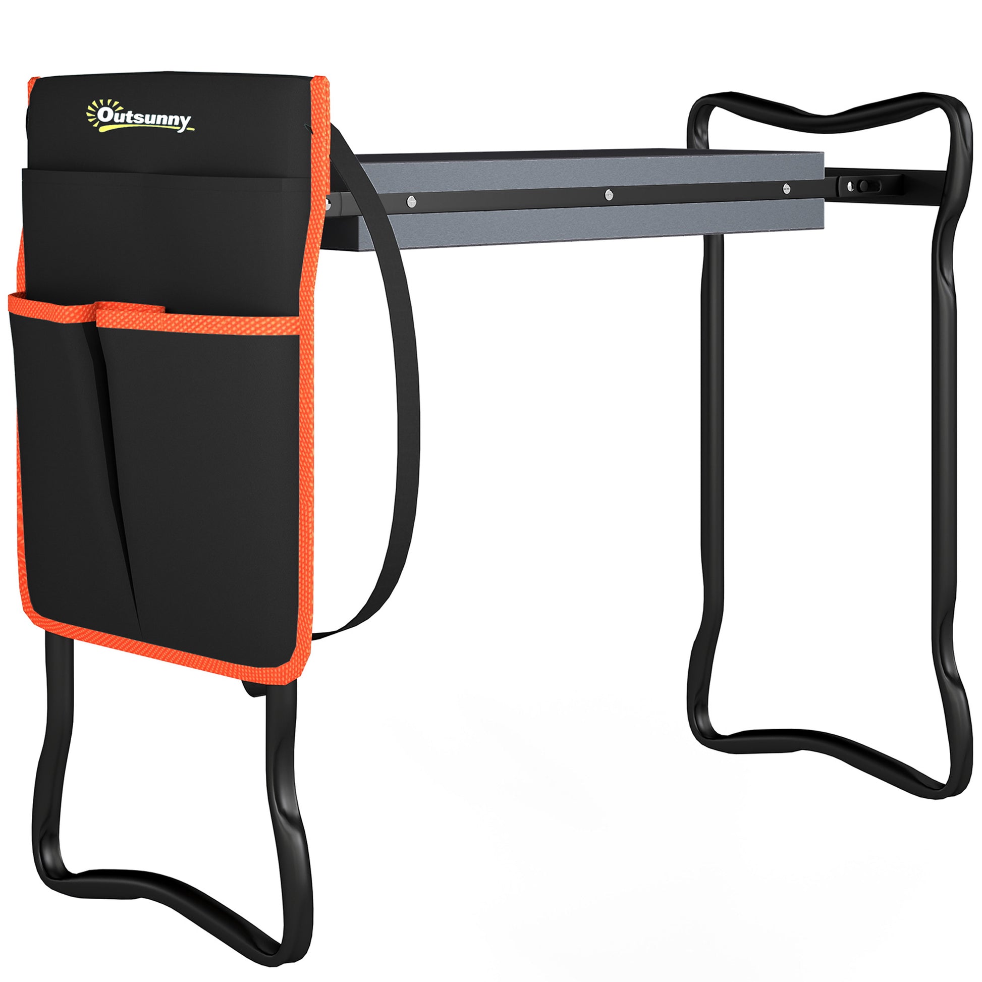 Outsunny Taburete De Jardín Plegable Con Bolsa De Herramientas Carga 150kg Negro_0