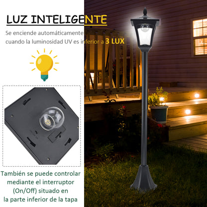 Outsunny Conjunto De 2 Farolas Solares Con Panel Solar 18x18x160 Cm Negro_4