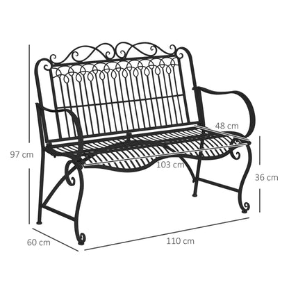 Outsunny Banco Jardín 2 Plazas 110x60x97 Cm Con Reposabrazos Carga 200 Kg Negro_2