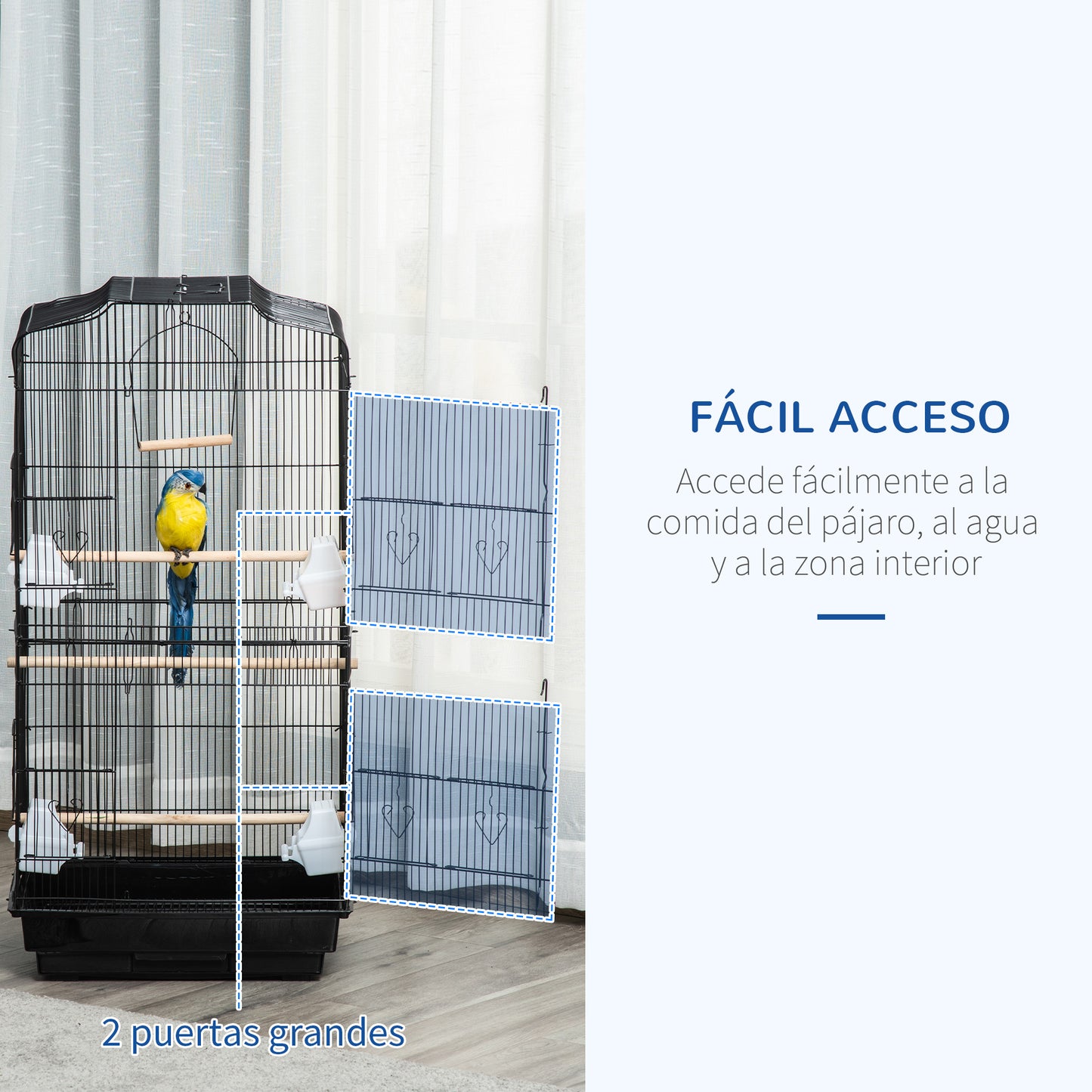 Pawhut Jaula Para Pájaros Con Puertas Comederos Y Bandeja 47,5x36x91 Cm Negro_5
