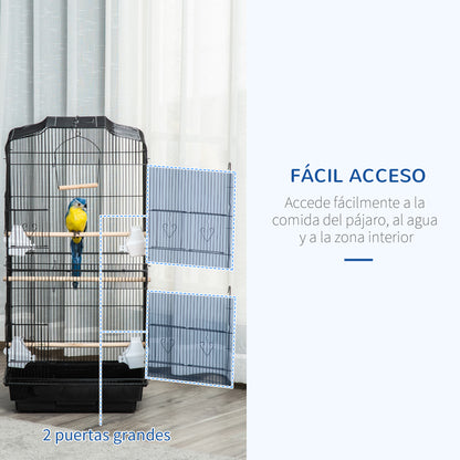 Pawhut Jaula Para Pájaros Con Puertas Comederos Y Bandeja 47,5x36x91 Cm Negro_5