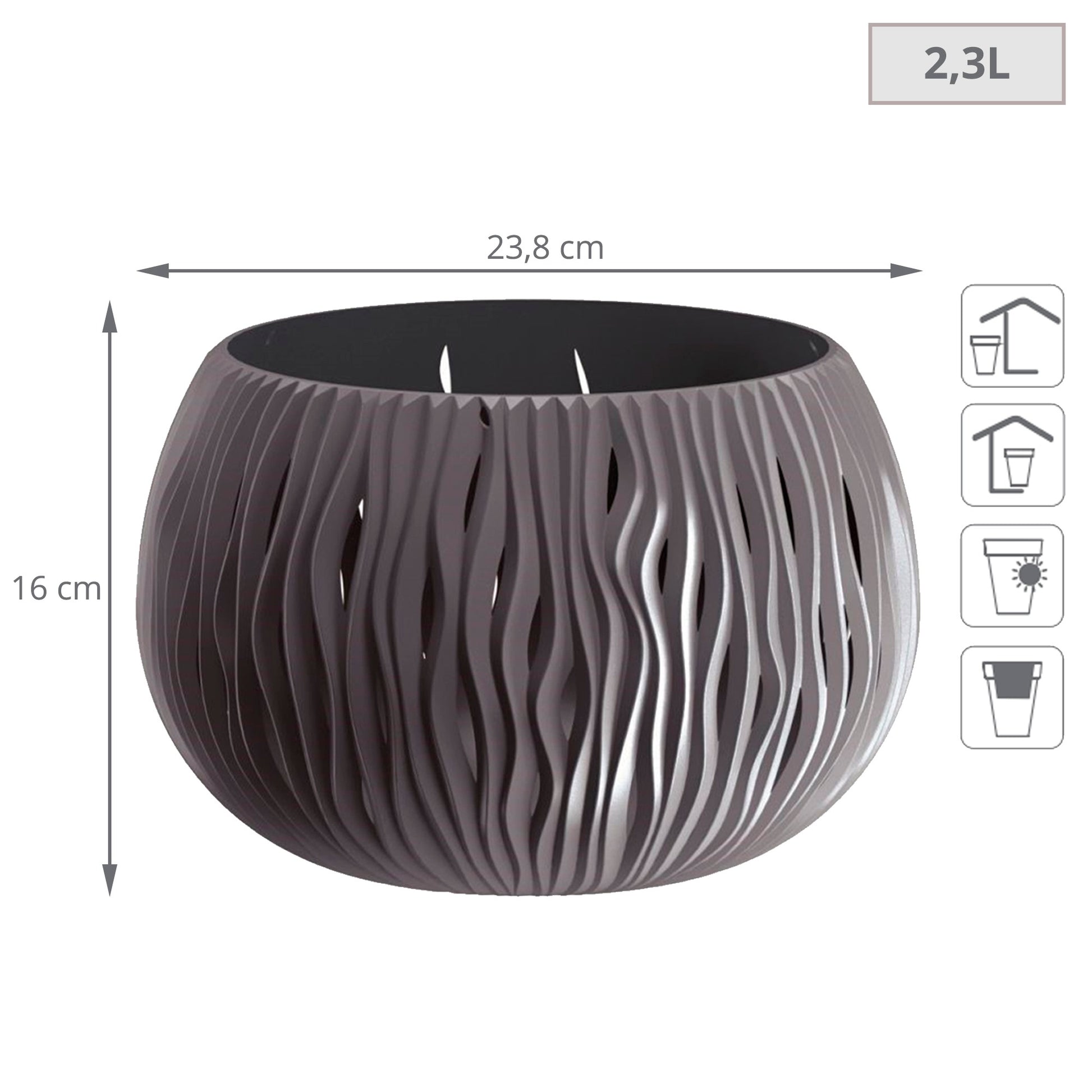 Prosperplast Bowl Sandy De Plástico Con Depósito En Color Antracita, 16,1 (alto) X 23,8 (ancho) X 23,8 (profundo) Cms_1