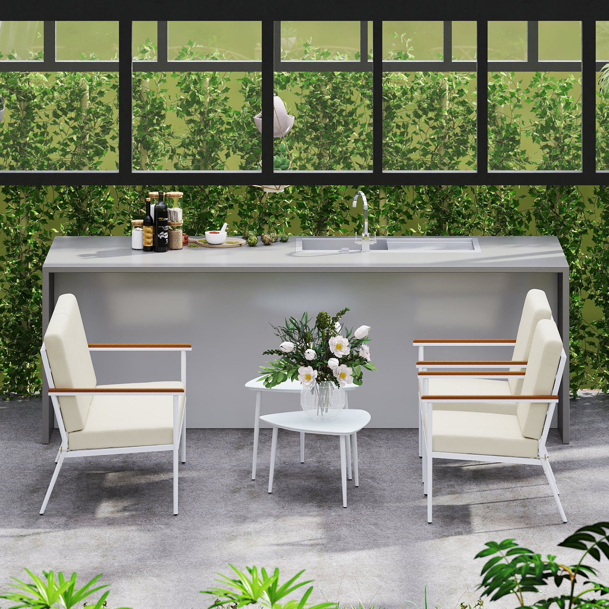 Outsunny Conjunto De Jardín Exterior De 4 Piezas Beige_4