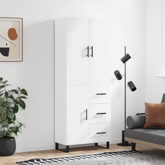 Aparador Alto Madera Contrachapada Blanco Brillo 69,5x34x180 Cm_0