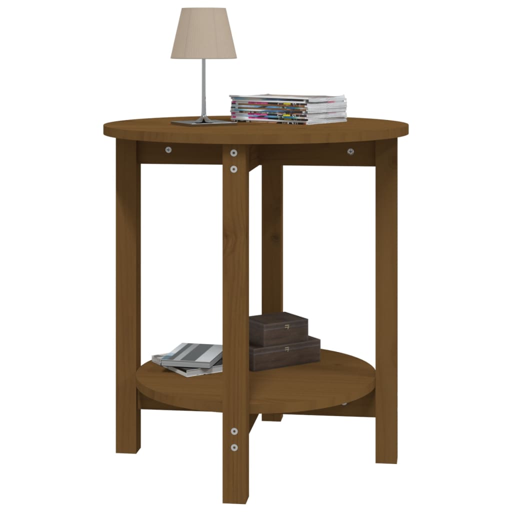 Mesa De Centro De Madera Maciza De Pino Marrón Miel Ø55x60 Cm_2